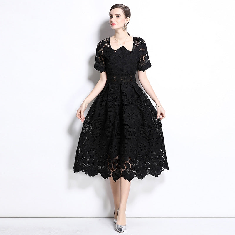 Elegant Black Lace Midi Dress