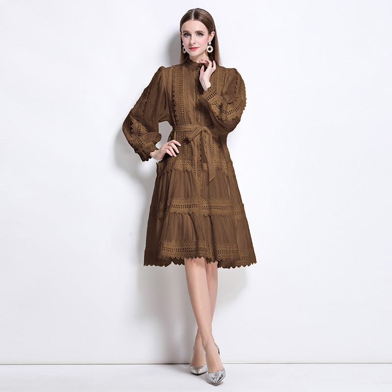 Vintage Mocha Lace A-Line Dress