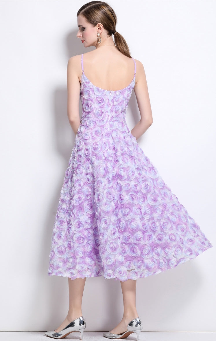 Lavender Bloom Rosette Midi Dress - 914919756771_PURPLE