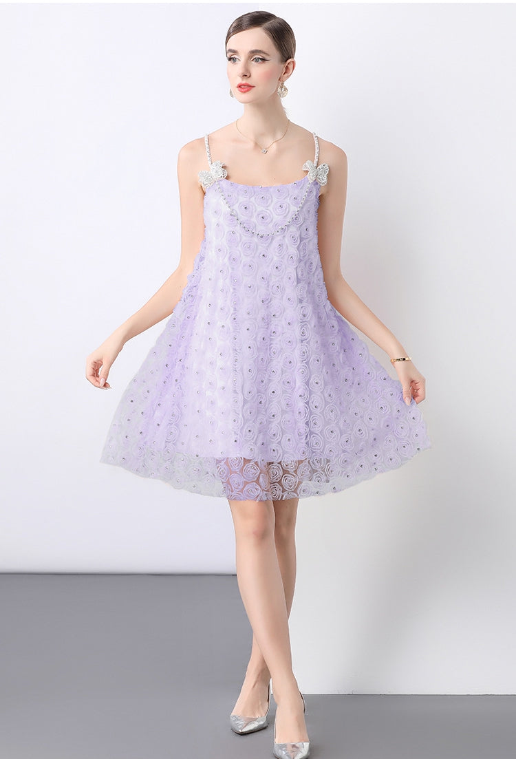 Lavender Whisper Rosette Lace Dress