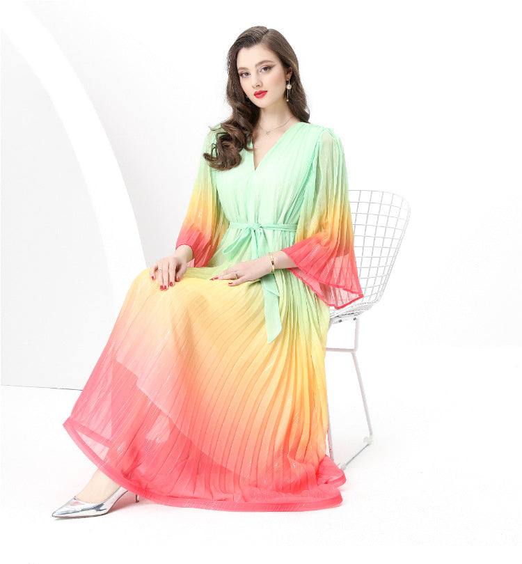 Elegant Ombre Pleated Maxi Dress