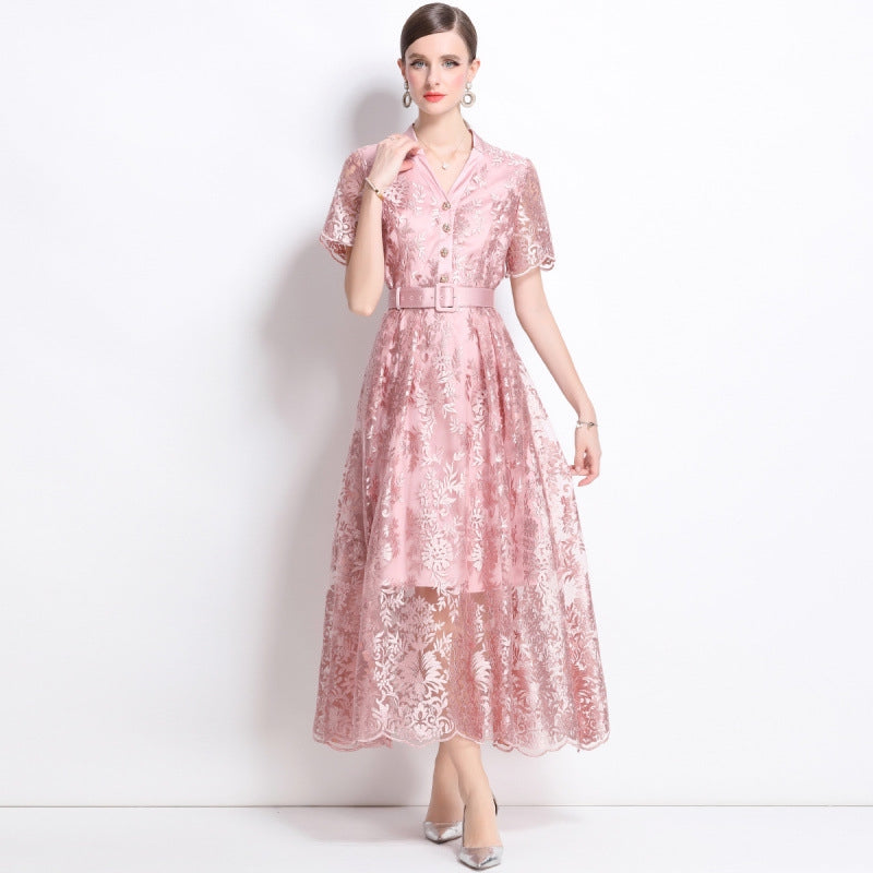 Aurora Bloom Embroidered Tea-Length Dress