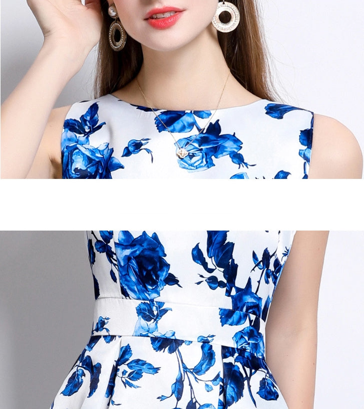 Sapphire Bloom Sleeveless Midi Dress