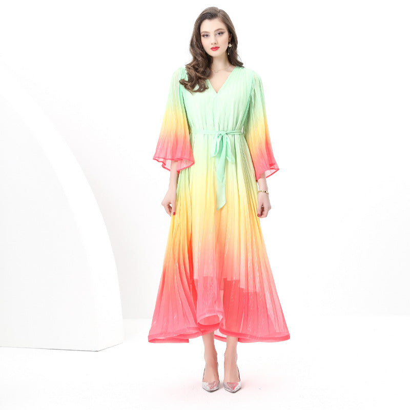 Elegant Ombre Pleated Maxi Dress
