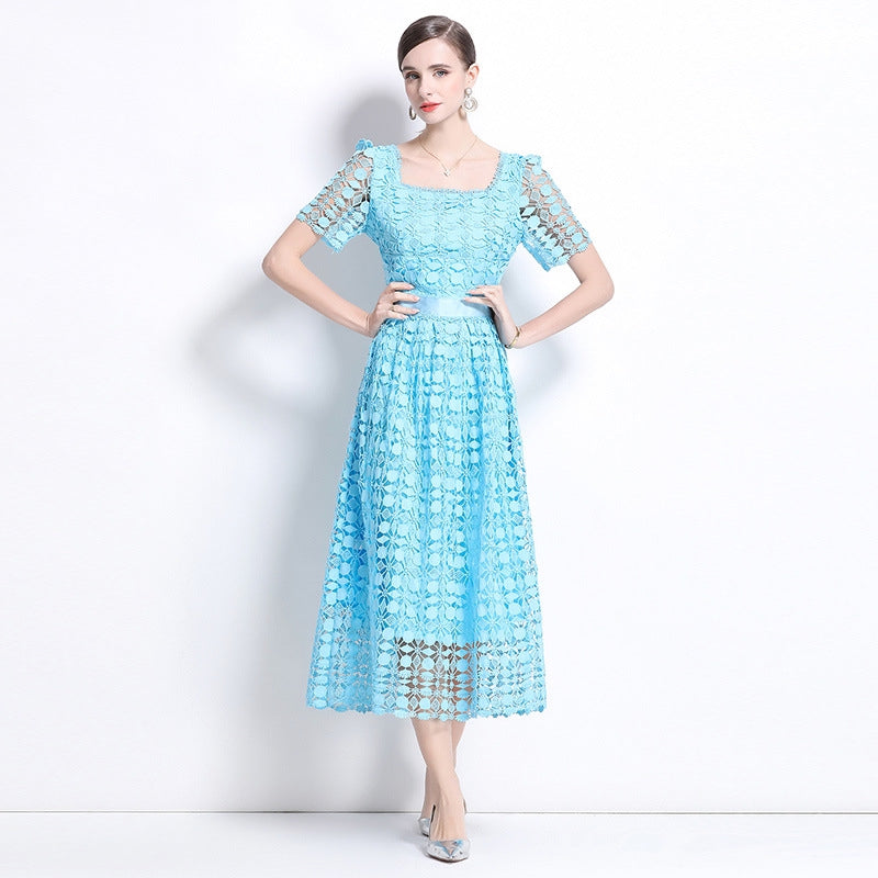 Sky Blue Eyelet Midi Dress