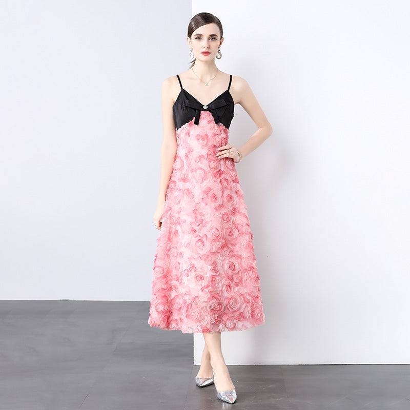 Elegant 3D Floral Midi Dress