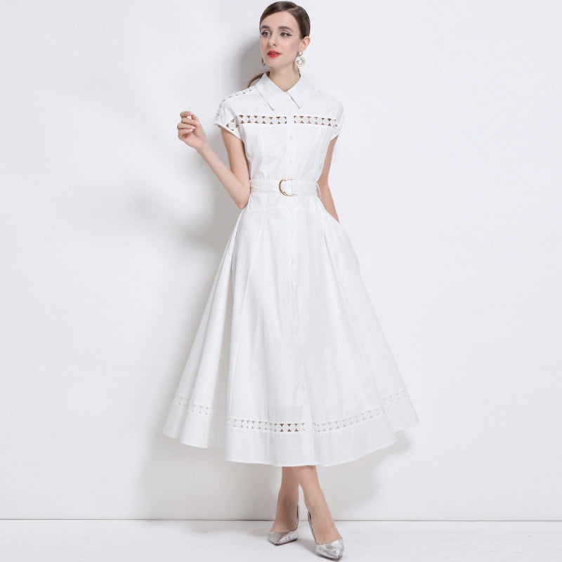 Grace Embroidered Belted Shirt Dress