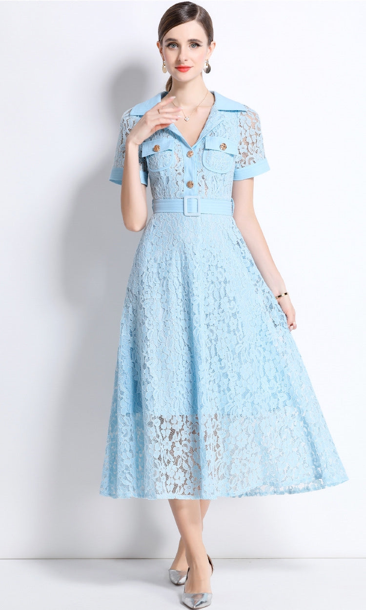Sky Blue Lace Utility Midi Dress