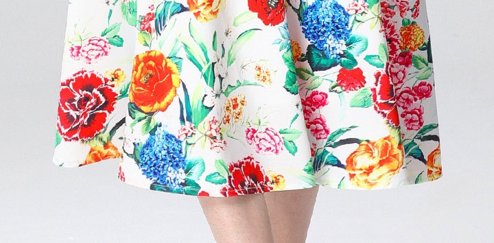 Colorful Floral Midi Skirt Two Piece Set