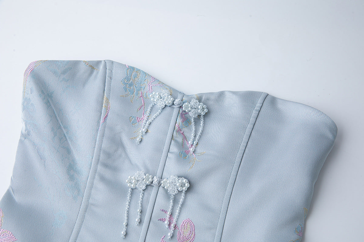 Elegant Strapless Embroidered Bubble Hem Dress