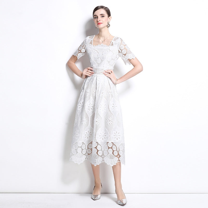 Elegant White Lace Midi Dress