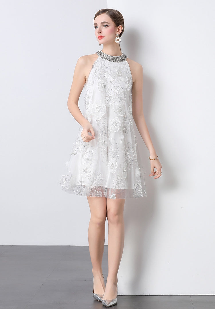 Ivory Grace Embellished Floral Dress - 903097354318_WHITE