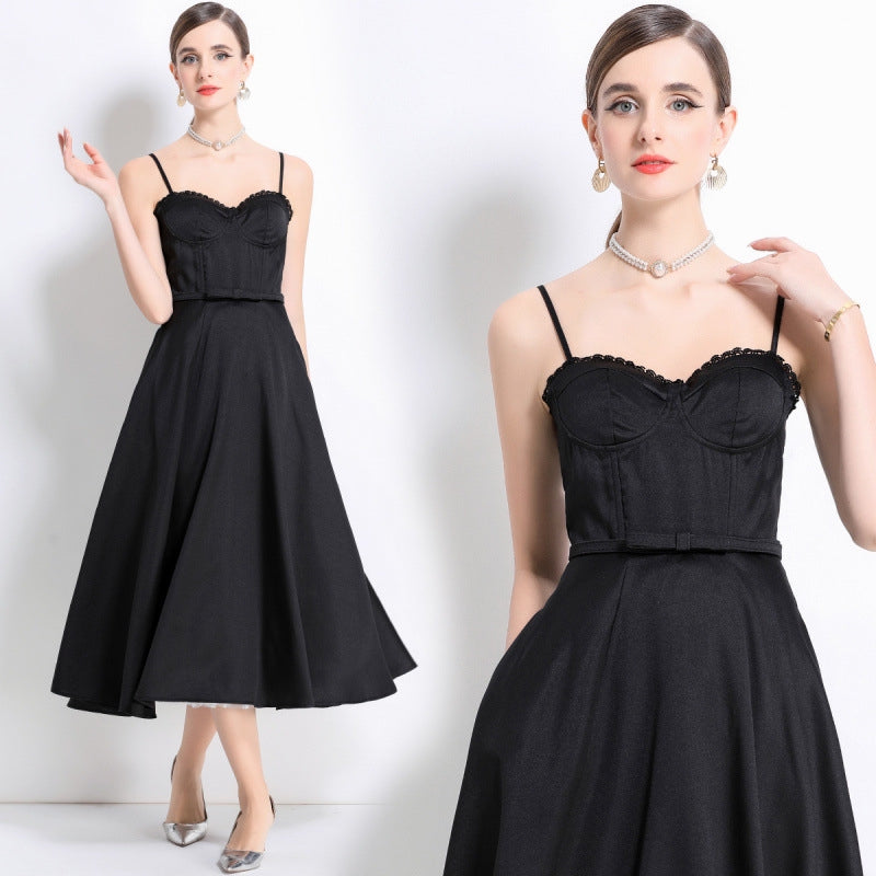 Black Vintage Sweetheart Midi Dress