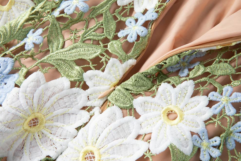 Meadow Bloom Embroidered Lace Dress - 902466078623_GREEN