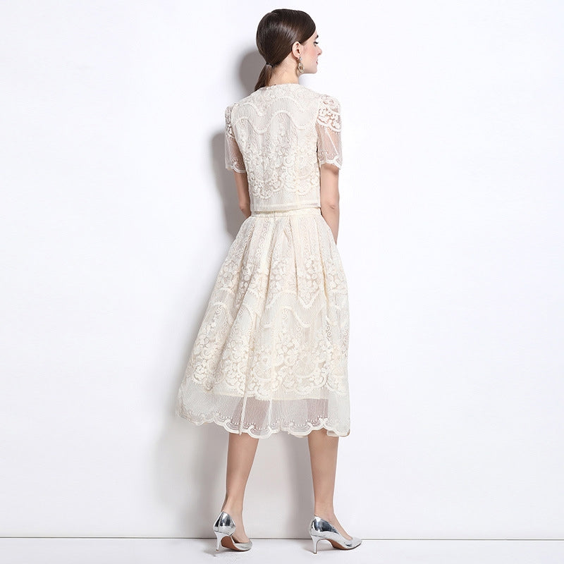 Vintage Lace Elegant Two Piece Midi Dress