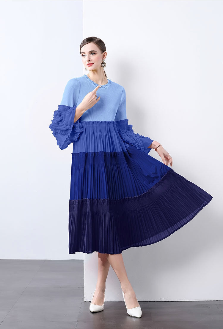 Ocean Ombre Pleated Midi Dress