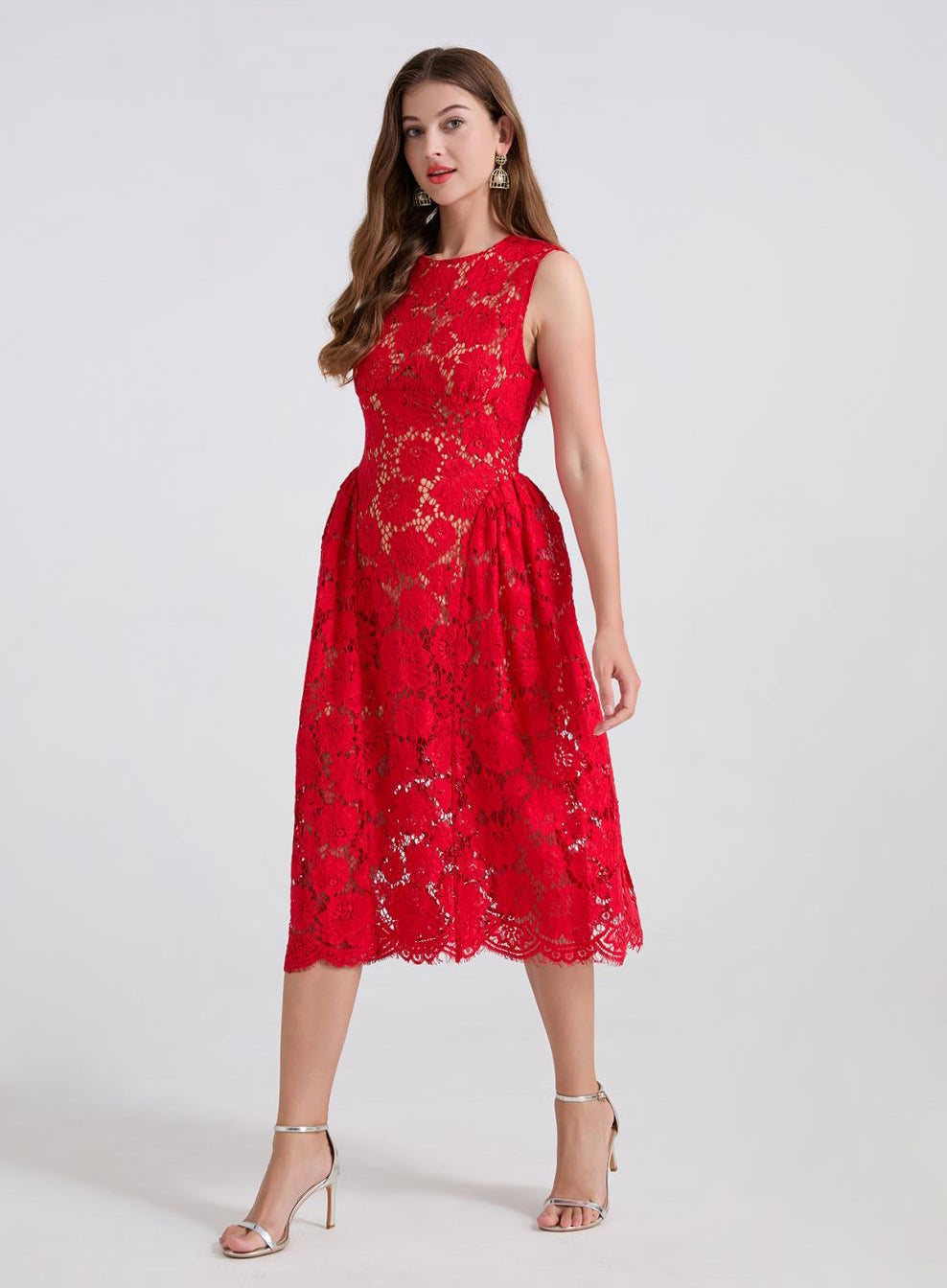 Crimson Bloom Lace Dress