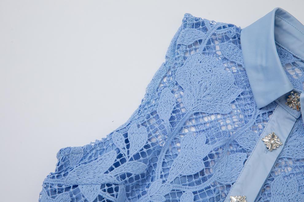 Sky Blossom Sleeveless Lace Midi Dress - 919430221311_BLUE