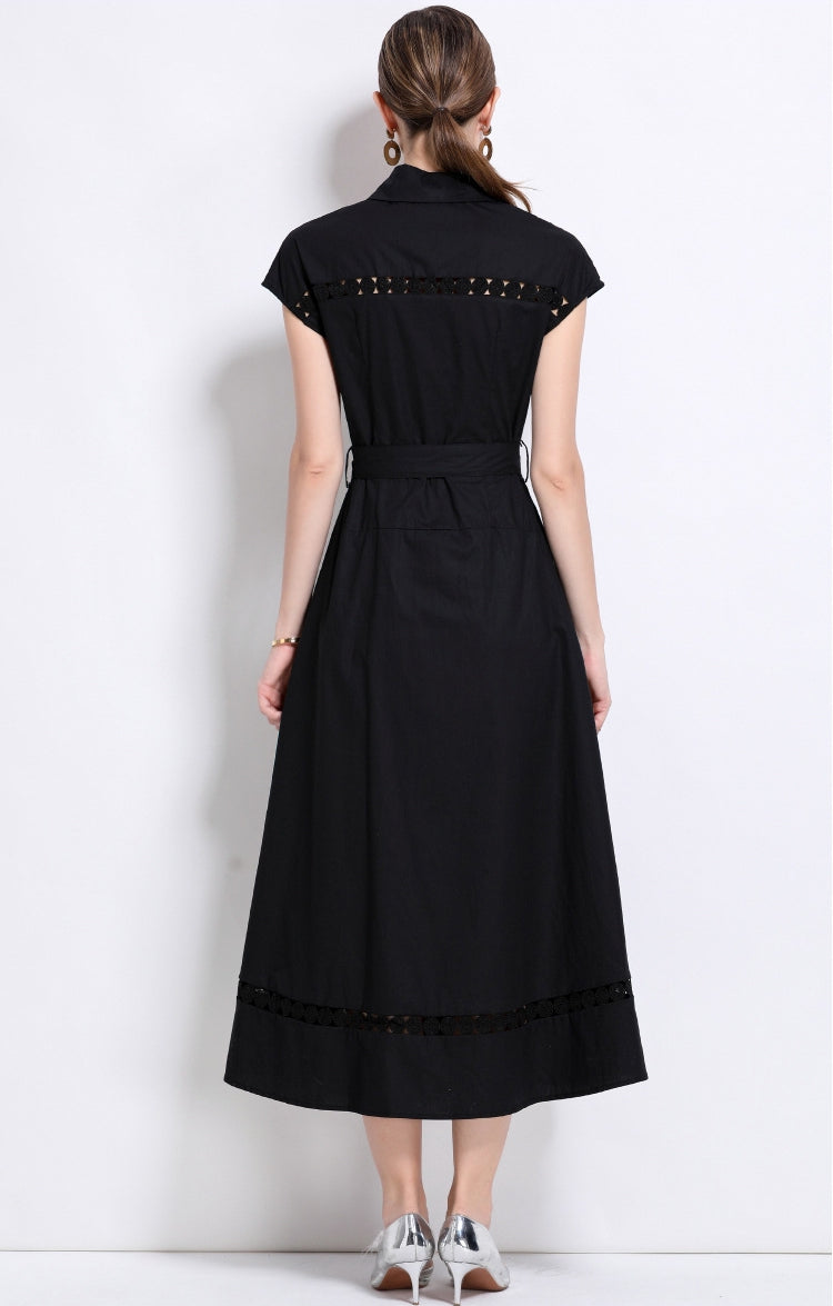 Midnight Grace Belted Shirt Dress