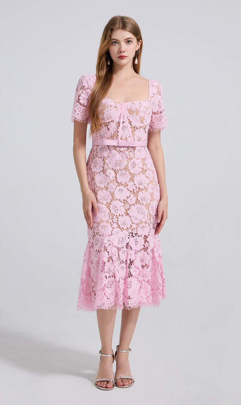Blush Bloom Lace Midi Dress - 912087138600_PINK