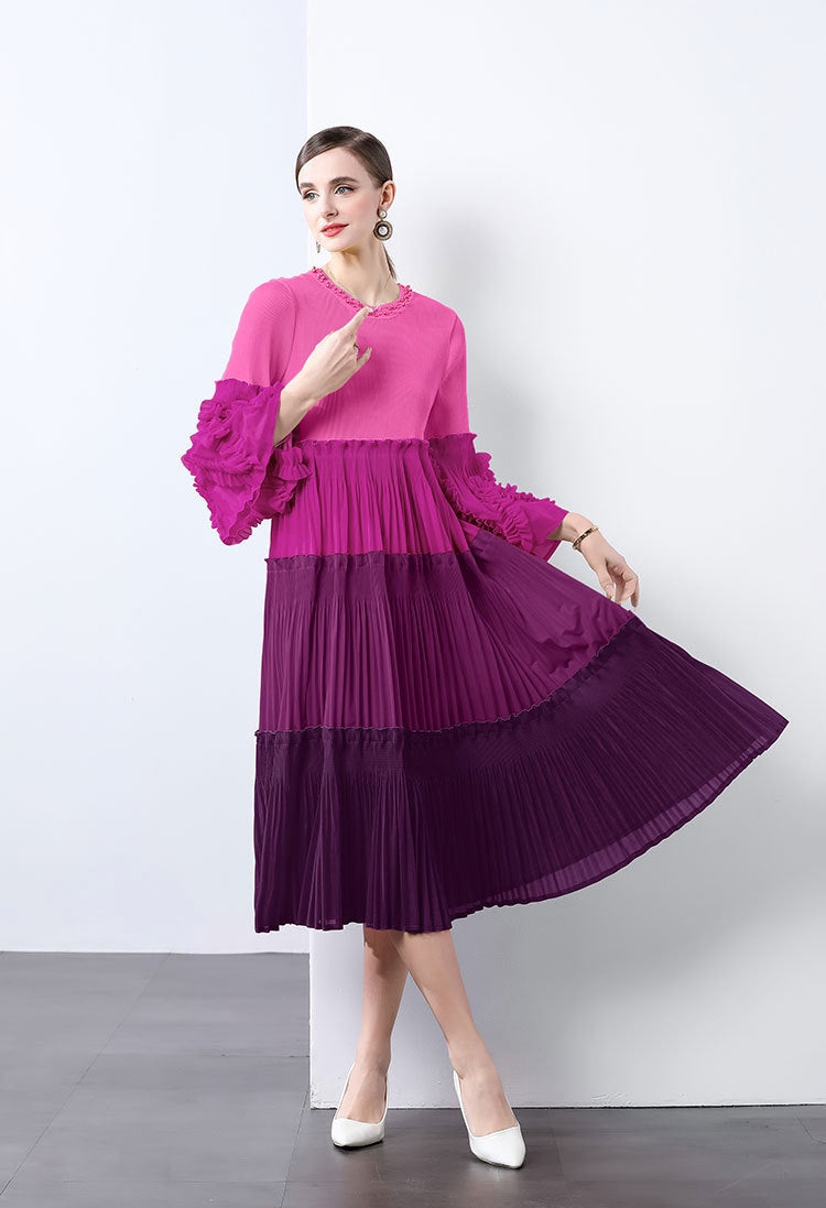 Royal Plum Ombre Pleated Midi Dress