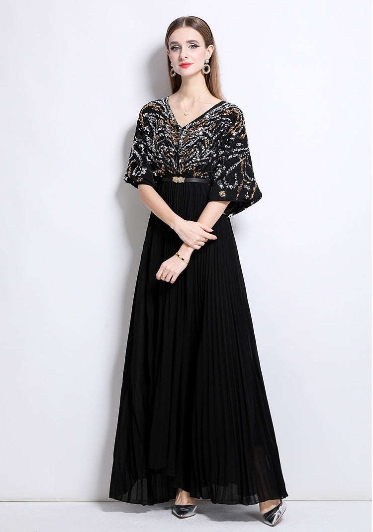 Celestial Black Sequin Pleated Maxi