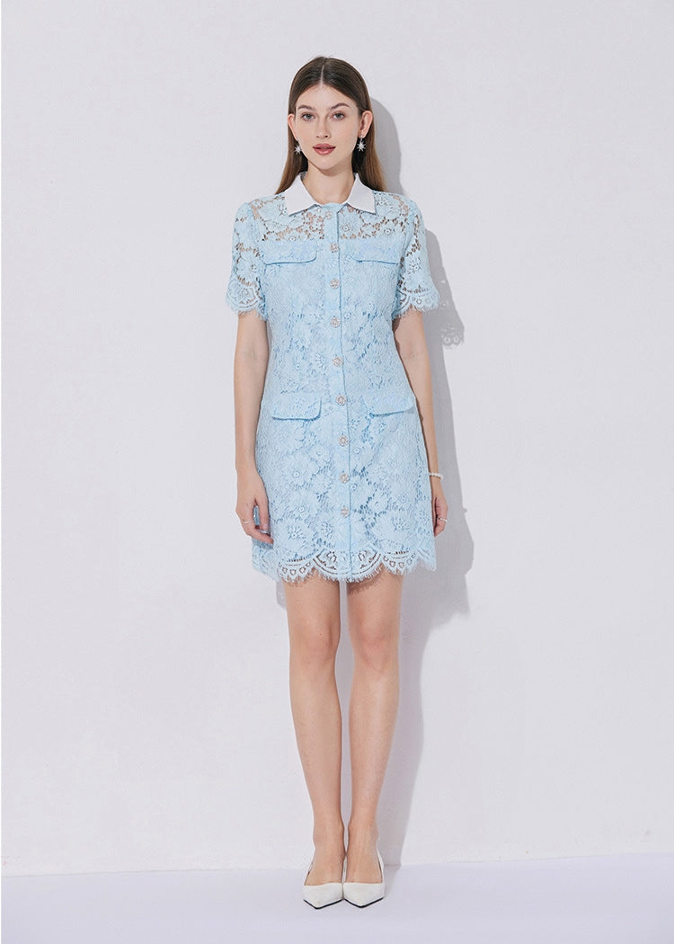 Bella Azure Collared Lace Mini Dress - 901753717898_BLUE