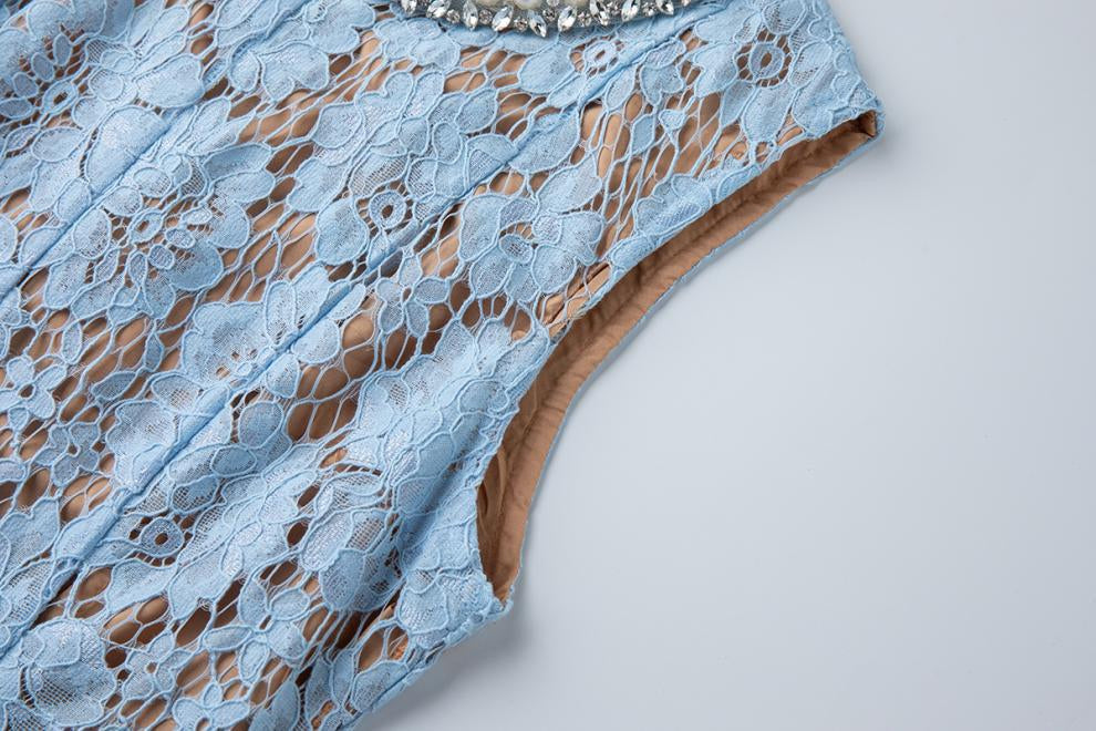 Serene Azure Lace Midi - 915910428490_BLUE