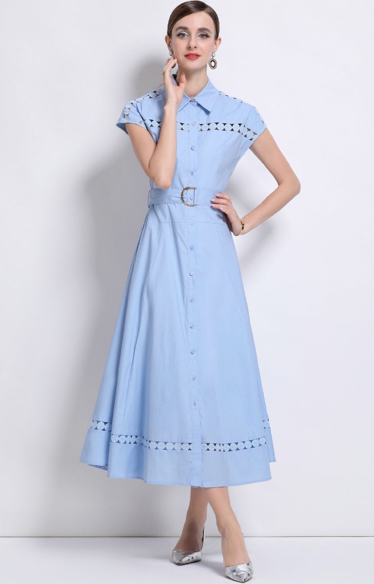 Sky Breeze Belted Shirt Dress