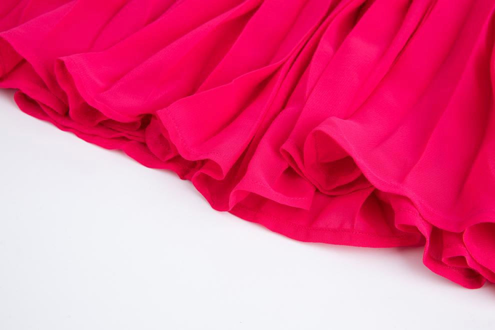 Rose Radiance Pleated Chiffon Dress - 906472342218_ROSERED