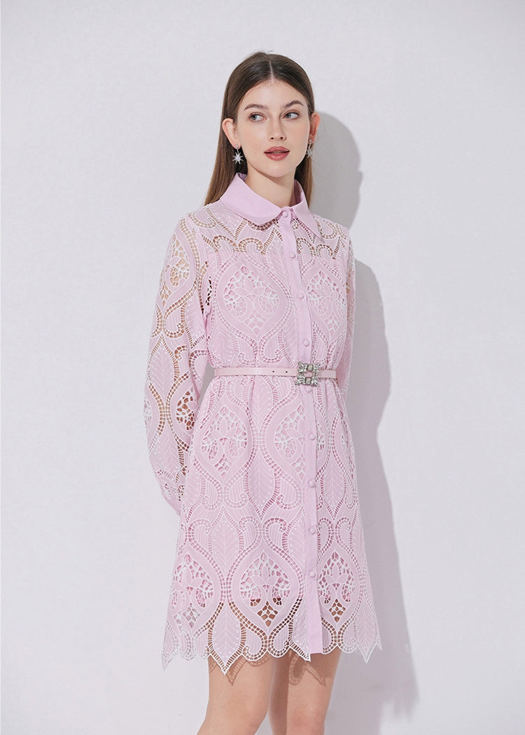 Blush Medallion Eyelet Belted Dress - 901763181508_PINK