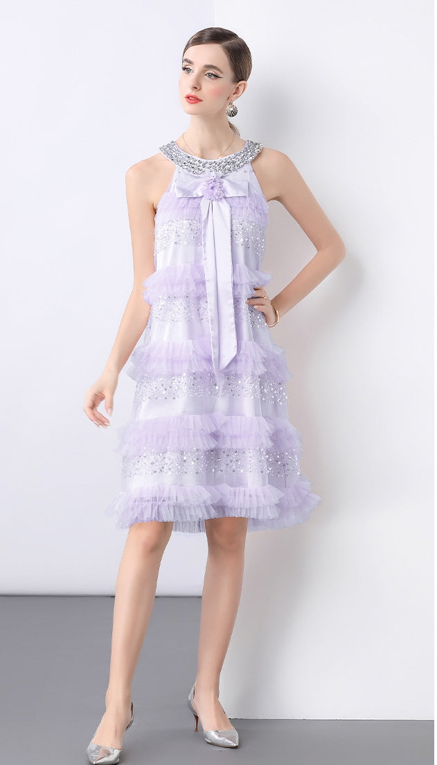 Lavender Twilight Ruffle Sequin Dress