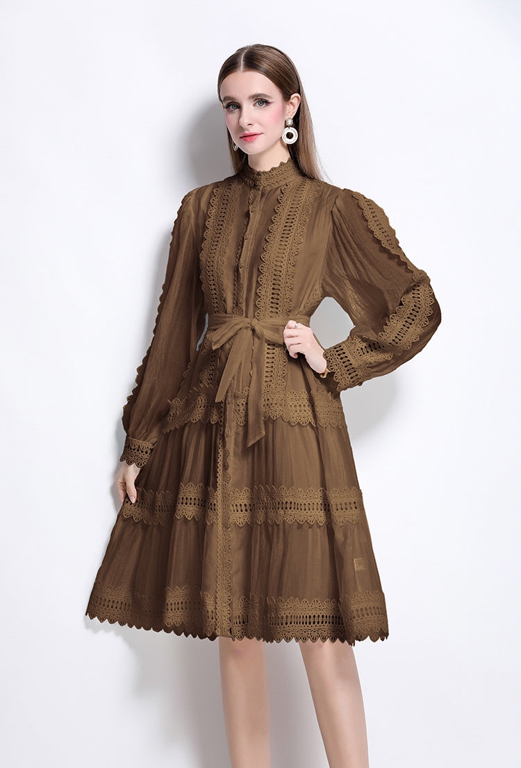 Vintage Mocha Lace A-Line Dress