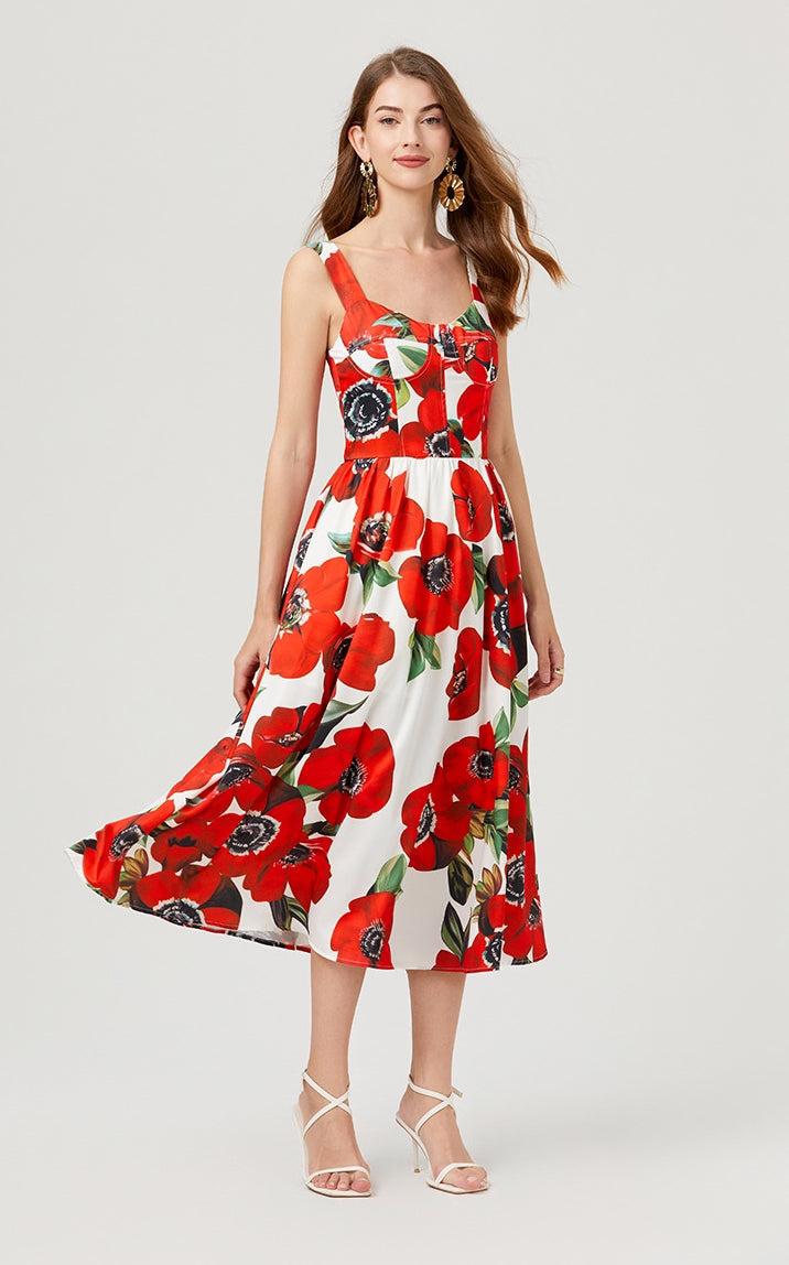 Scarlet Bloom Poppy Midi Dress