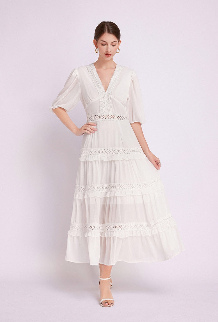 White French Lace Chiffon Dress