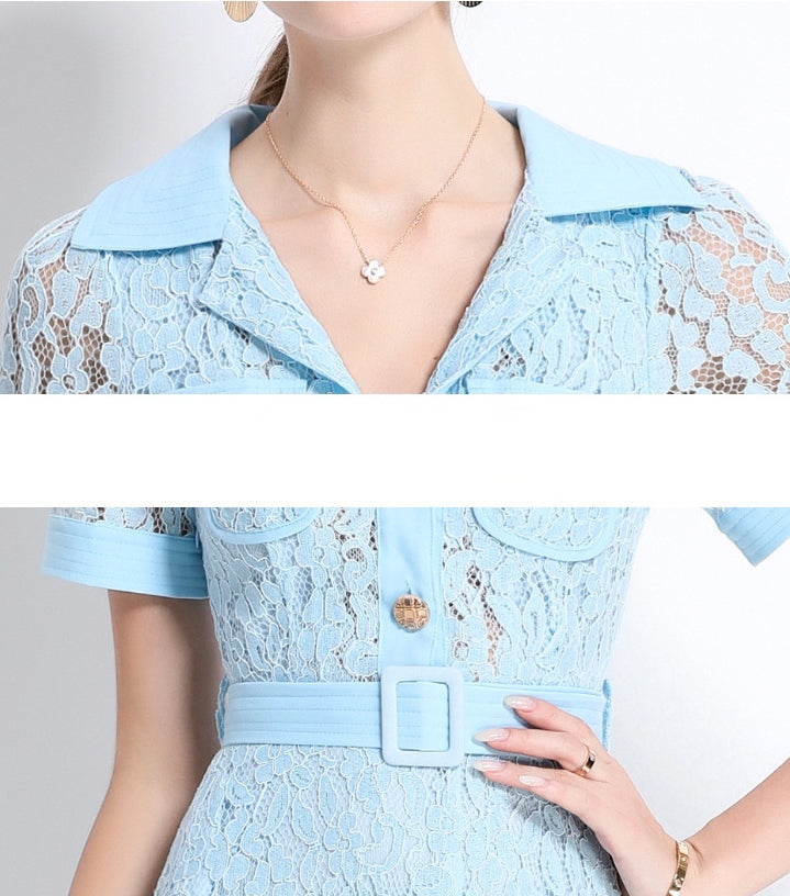 Sky Blue Lace Utility Midi Dress