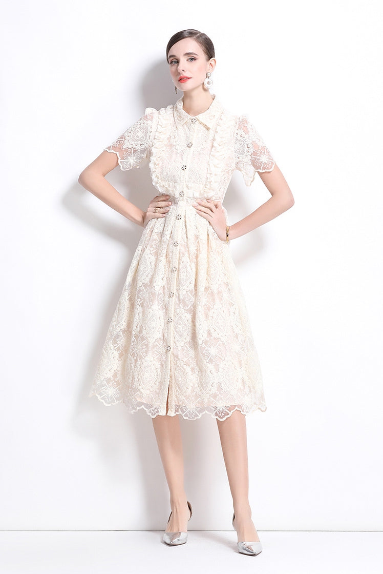 Elegant Vintage Lace Midi Dress