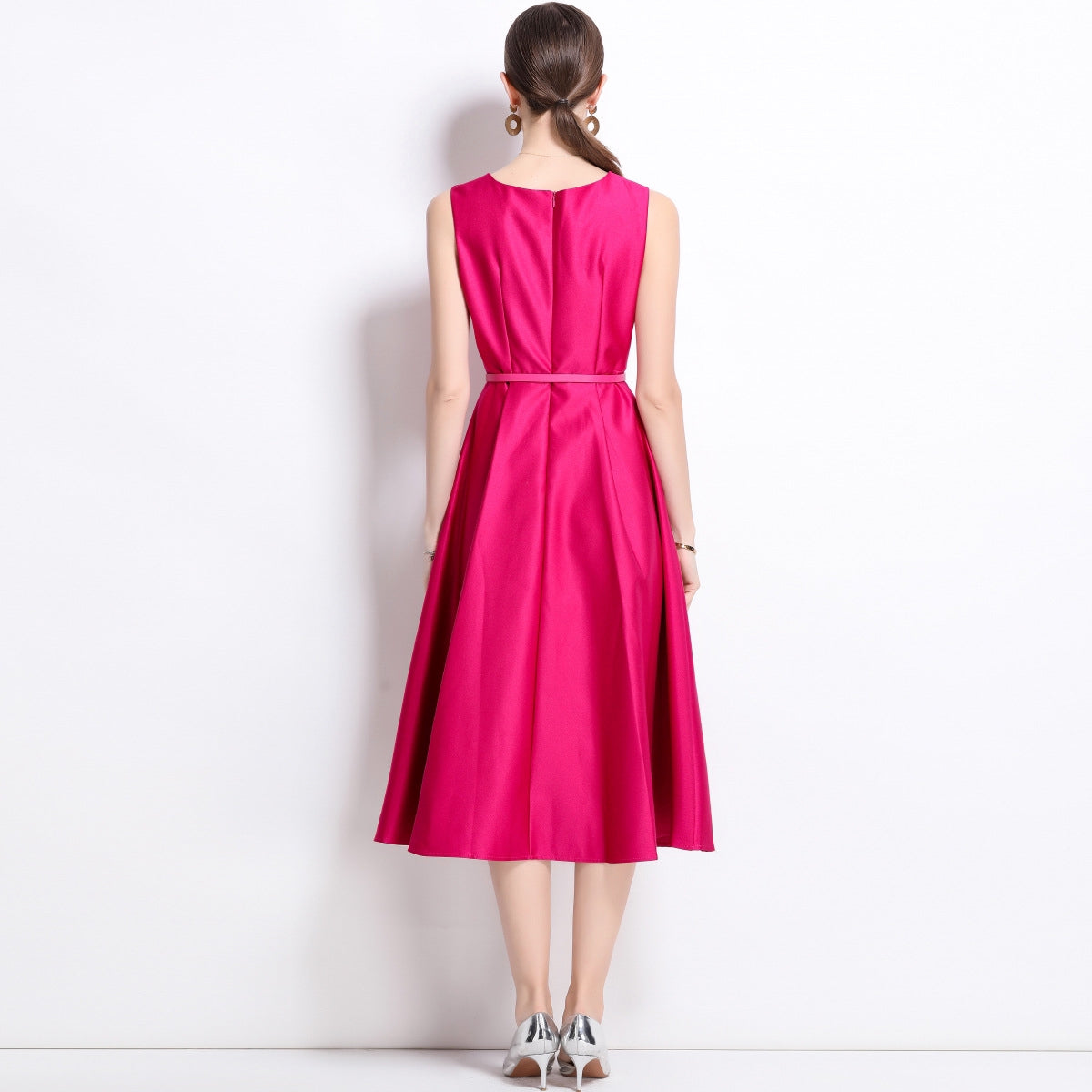 Vibrant Fuchsia A-Line Midi Dress