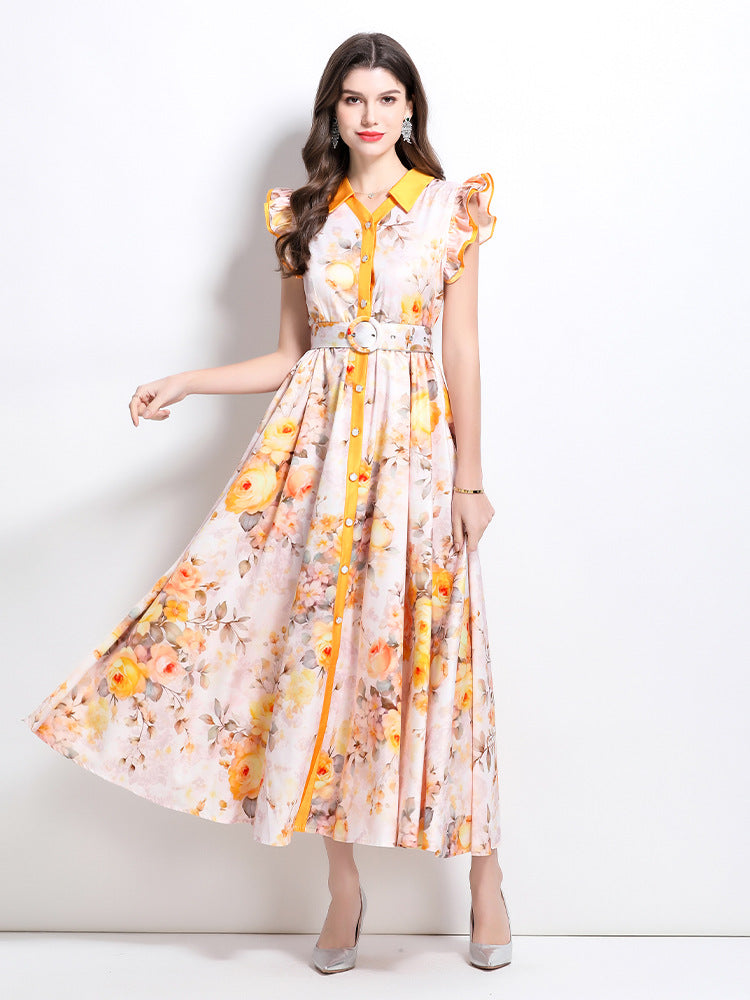 Sunshine Rose Button-Down Maxi Dress