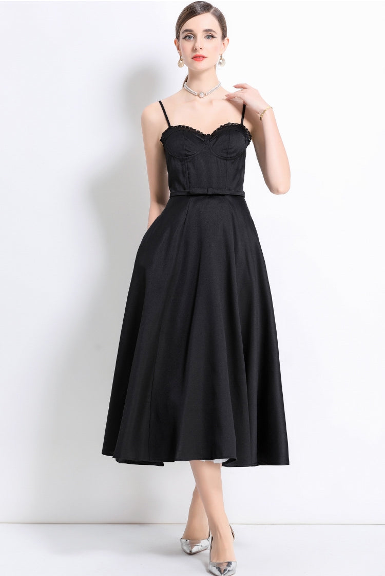 Black Vintage Sweetheart Midi Dress