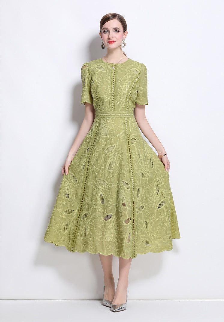 Olive Whisper Embroidered Midi Dress
