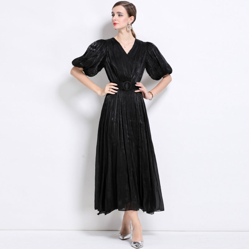 Midnight Allure Pleated Black Dress - 920551704711_BLACK