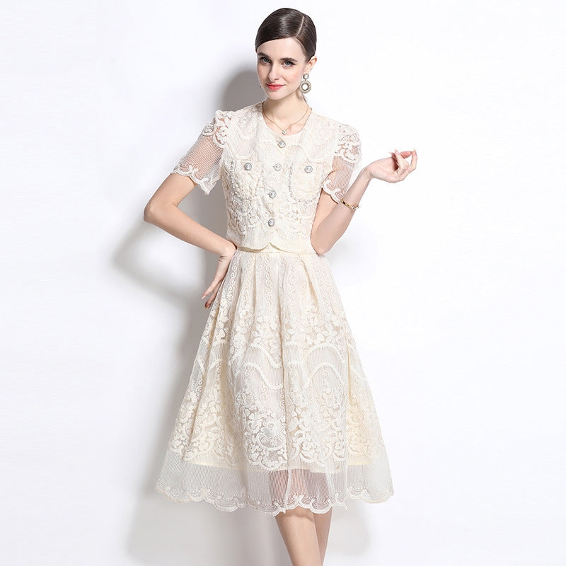 Vintage Lace Elegant Two Piece Midi Dress