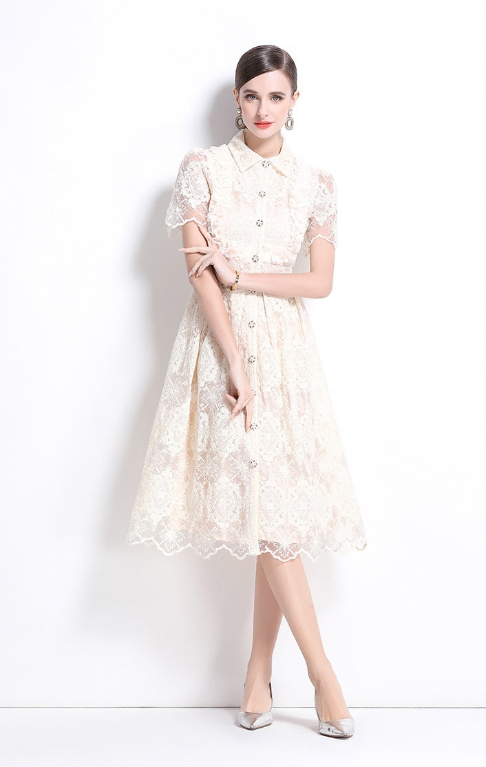 Elegant Vintage Lace Midi Dress