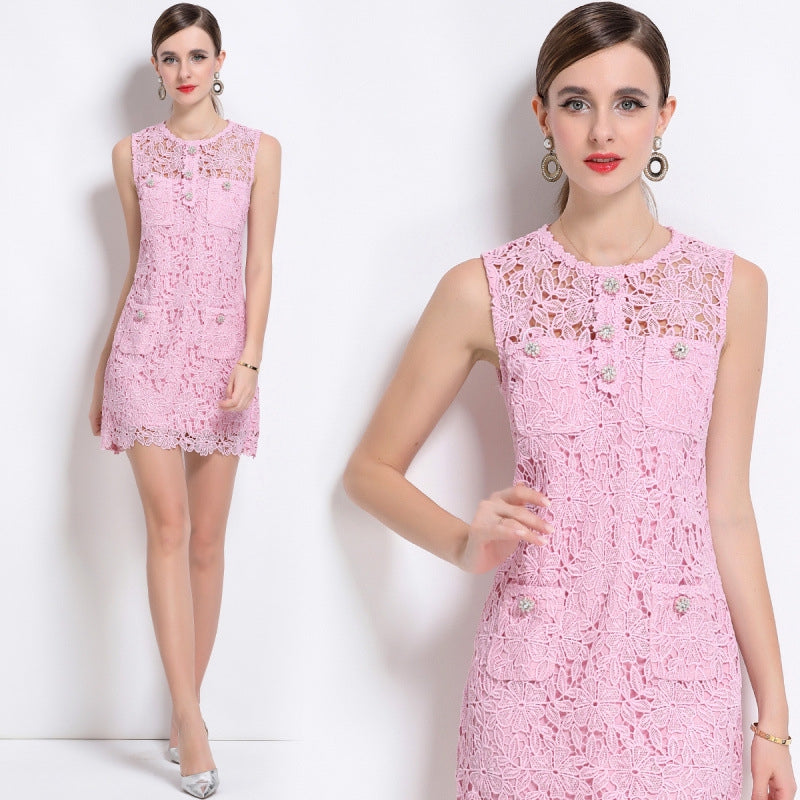Blush Bloom Sleeveless Crochet Lace Dress