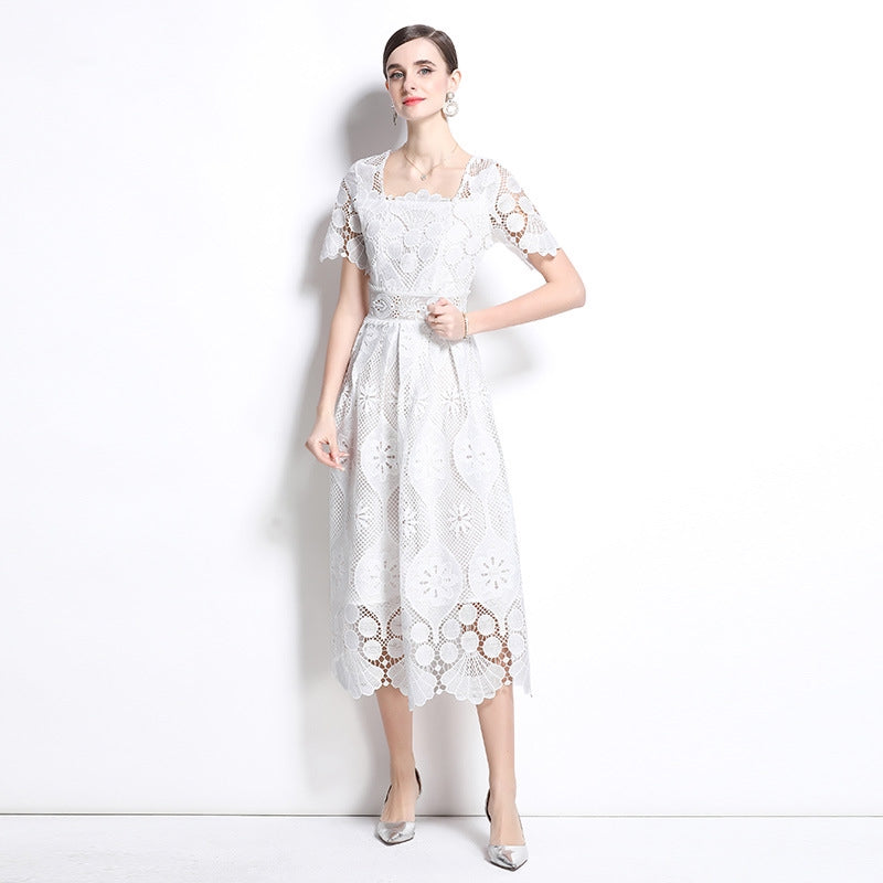 Elegant White Lace Midi Dress