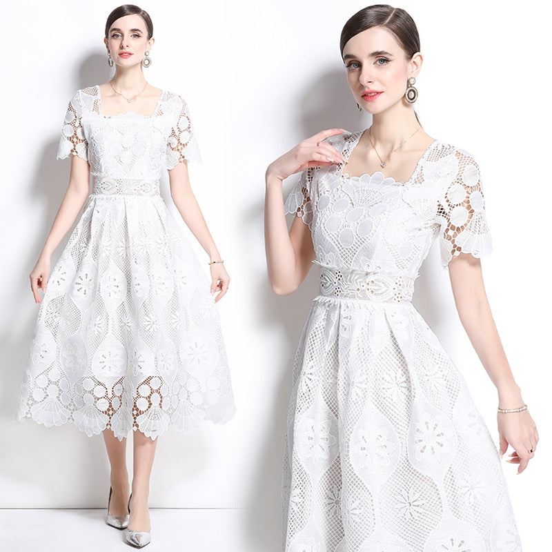 Elegant White Lace Midi Dress