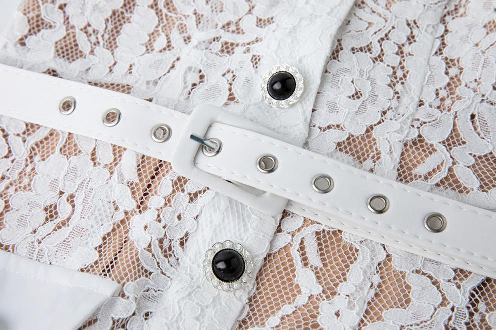 Elegant White Lace Button-Front Midi Dress