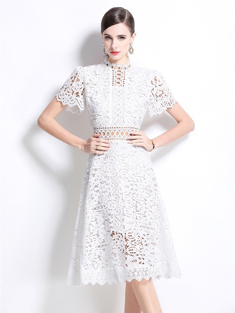 Ivory Elegance Lace Midi Dress