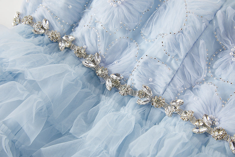 Ethereal Blue Ruffled Tulle Gown